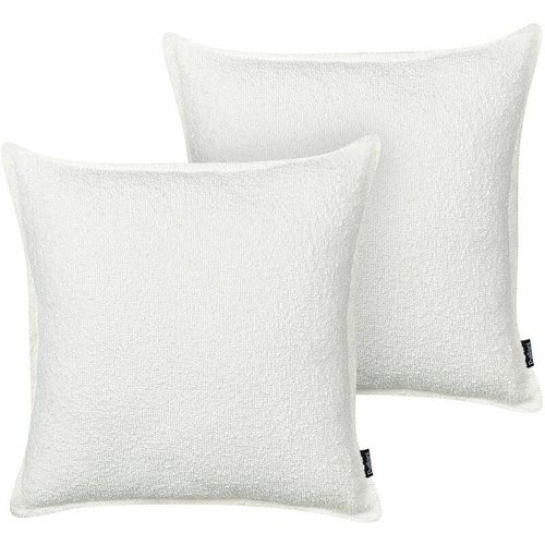 4255664848307 - Dekokissen 2er Set Cremeweiß Stoffbezug mit Füllung Biese 45x45 cm Teddy-Optik Modern Wohnzimmer Schlafzimmer Ausstattung Sofakissen Zierkissen