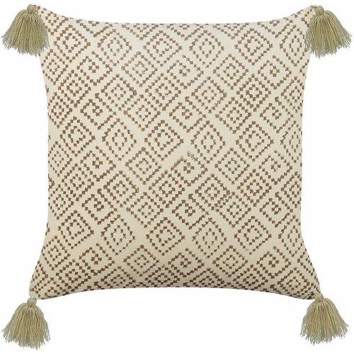 4251682294973 - Beliani - Dekokissen Beige Samtstoff Geometrisches Muster Quasten quadratisch 45 x 45 cm mit Füllung Wohnaccessoires für Sofa Wohnzimmer Schlafzimmer