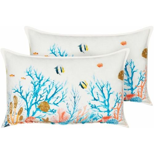 4255664850638 - Beliani - Set aus 2 Streukissen Mehrfarbig aus Baumwolle 30 x 50 cm Marine Muster Rechteckig Polyester Füllung Wohnaccessoires