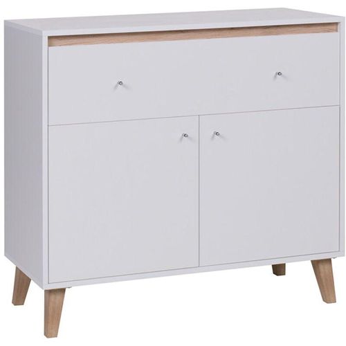 4066075073758 - Lomadox - Wohnzimmer Sideboard in weiß mit San Remo Eiche Nb ORTONA-132 b h t ca 100 905 40 cm - weiß