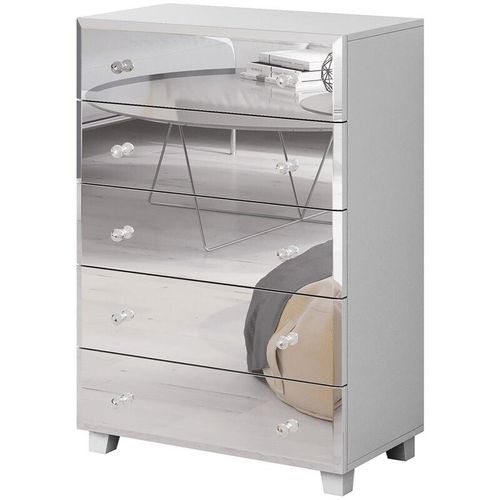 4066075077008 - Lomadox - Highboard Kommode mit Spiegel Fronten BUCCERI-83 weiß mit 5 Schubkästen b h t ca 72 106 45 cm - weiß