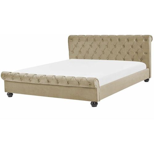 4251682215879 - Beliani - Polsterbett Samtstoff Beige Lattenrost 180 x 200 cm Geschwungene Form Gepolsterte Kopfteil Britisch