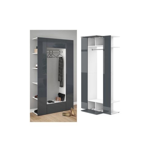 4251421948761 - Dielenschrank Mats weiß anthrazit Flurgarderobe Garderobe Kleiderschrank