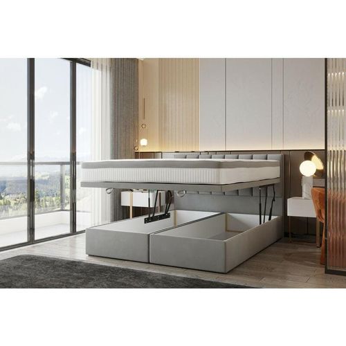 5904347102692 - Bond Boxspringbett 140 x 200 mit Bettkasten Grau - Trada