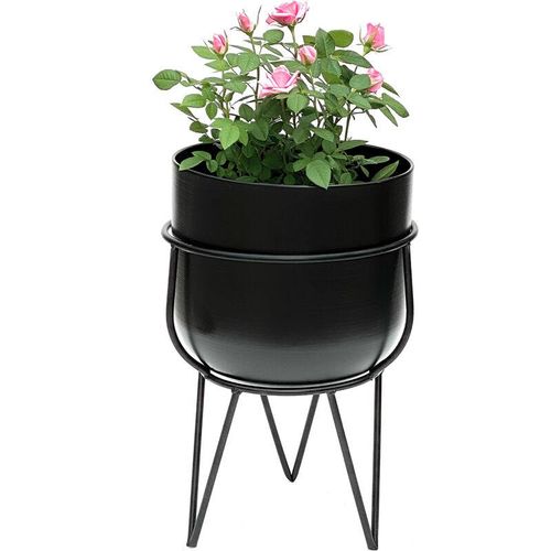 4260700961513 - Blumenhocker mit Topf Metall Schwarz 425 cm Blumenständer 96151 Blumensäule Modern Pflanzenständer Pflanzenhocker