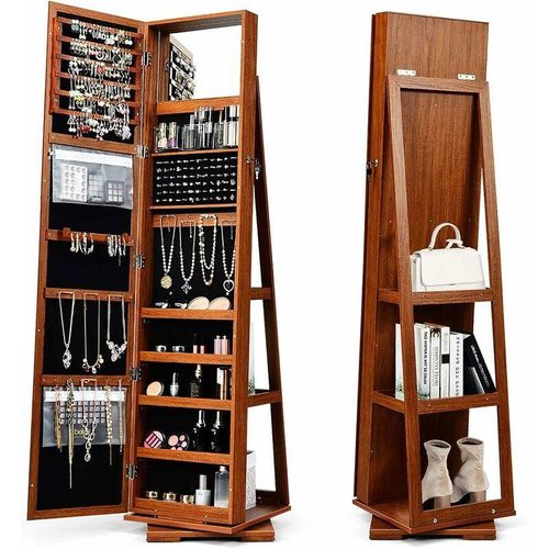 0661706115254 - GOPLUS Drehbarer Schmuckschrank Schmuckregal mit Ganzkoerperspiegel & Eingebautem Spiegel Spiegelschrank mit Ablagen an der Rückenseite 0661706115254 - GOPLUS Drehbarer Schmuckschrank Schmuckregal mit Ganzkoerperspiegel & Eingebautem Spiegel Spiegelschrank mit Ablagen an der Rückenseite