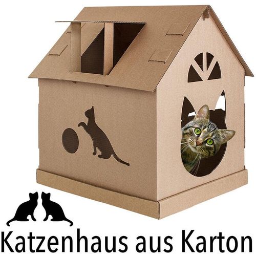 4059419165530 - - Katzenhaus Katzennest Katzenhöhle Haus aus Pappe Kartonhaus Spielhaus für Katzen Katzenburg Katzenturm Katzenmöbel Kratzmöbel Katzenpapphaus