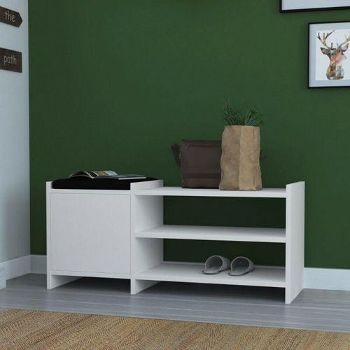0784196609406 - Toscohome - Bank mit Schuhschrank 100x44h cm mit Tür und Einlegeböden weiß - Sunno