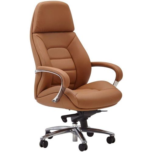 4251757711411 - Design Bürostuhl Bezug Echtleder Caramel Schreibtischstuhl bis 120 kg xxl Design Chefsessel höhenverstellbar Drehstuhl ergonomisch mit Armlehnen &