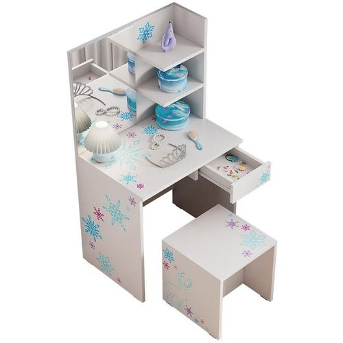 4066731272020 - Oskar-Store Kinderschminktisch Schneeflocke 55 x 103 cm Weiß Schminktisch mit Hocker