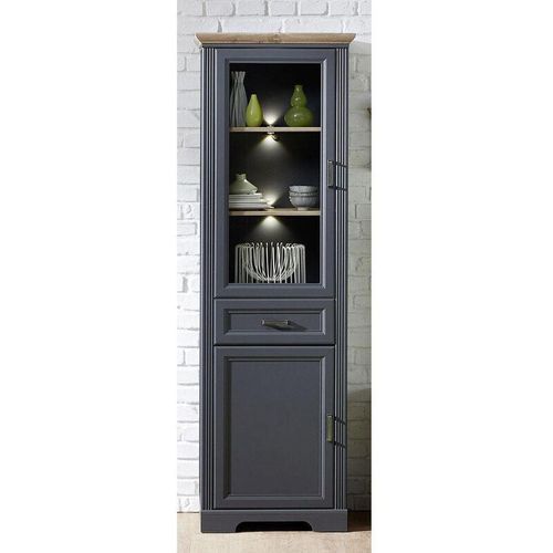 4251581522092 - Landhaus Vitrine schmal JÜLICH-36 inkl LED in Graphit und Artisan Eiche Nb B H T 66 204 42 cm - grau