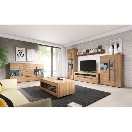 4066075022350 - Lomadox - Wohnzimmer Set inkl Wohnwand Sideboard und Couchtisch TURDA-83 in Eiche Grandson Nb mit led Beleuchtung b h t ca 320 104 50 cm - braun