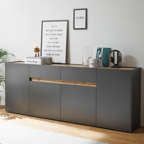 4066075003946 - Lomadox - Esszimmer Sideboard CRISP-61 in anthrazit mit Absetzungen in Wotan Eiche Nb b h t ca 220 87 40 cm - braun