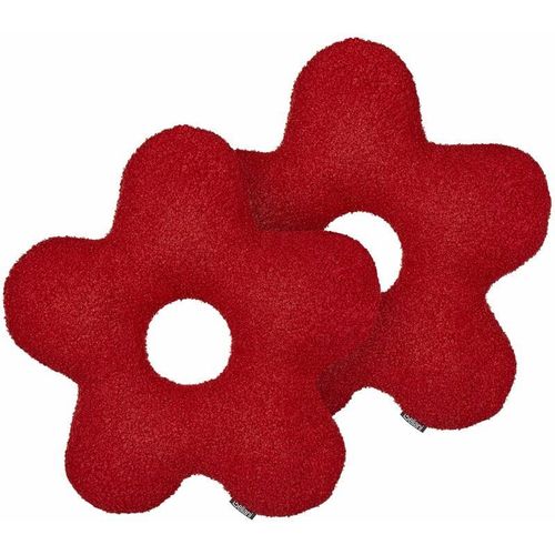 4255664848093 - Beliani - Dekokissen 2er Set Rot Webpelz mit Füllung 40x40 cm Teddy-Optik Blumenform Modern Wohnzimmer Schlafzimmer Ausstattung Sofakissen Zierkissen