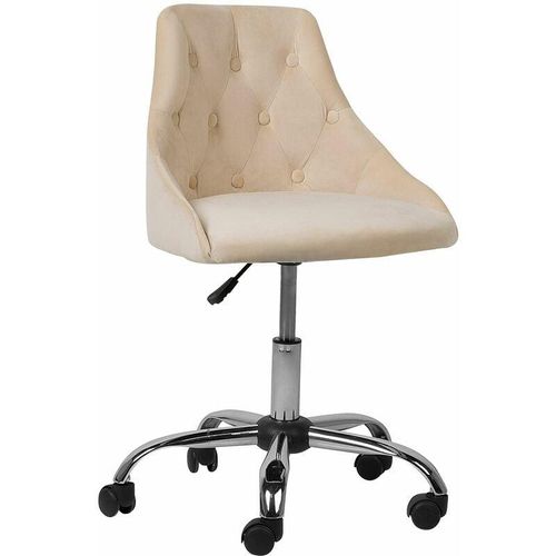 4251682209519 - Beliani - Arbeitshocker Beige aus Samtstoff Bürostuhl mit Rollen Elegant Klassisch