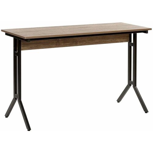 4251682235785 - Beliani - Schreibtisch dunkler Holzfarbton Stahlgestell 120x48 cm industrie Look Jugend- Kinder- und Arbeitszimmer