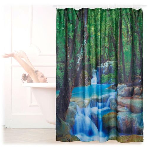 4052025226190 - Duschvorhang Wasserfall Naturmotiv-Aufdruck waschbar Anti-Schimmel Badewannenvorhang HxB 200x180 cm bunt - Relaxdays