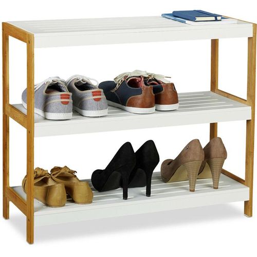 4052025939502 - Vivol - Relaxdays Schuhregal 3 Ablagen robuste Schuhaufbewahrung Bambus & mdf Schuhablage hbt 585 x 70 x 26cm weiß natur