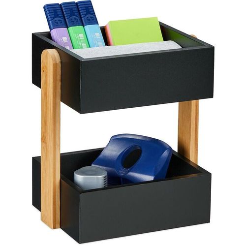 4052025480042 - Relaxdays - Schreibtisch Organizer 2 offene Fächer Bambus & mdf Aufbewahrungsbox Büro hbt 25x22x165 cm schwarz natur