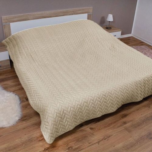 4059222284022 - Tagesdecke xxl (220x240 cm) mit wattierter Zwischenlage (Creme) Bettüberwurf - ÖKO-Tex 100 Sommerdecke gesteppt - Steppdecke Wendedecke - Creme