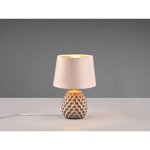 4262442791717 - Meinewunschleuchte - Kleine led Retro Tischleuchte mit Samtschirm in Beige Gold Höhe 27cm