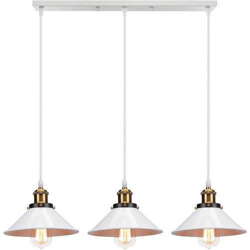 6033797092488 - Pendelleuchte Alles Weiß 3 Flammig Kronleuchter Industrielle Stil Hängelampe mit Ø22cm Metall Lampenschirm Regenschirm Edison Loft 6033797092488 - Pendelleuchte Alles Weiß 3 Flammig Kronleuchter Industrielle Stil Hängelampe mit Ø22cm Metall Lampenschirm Regenschirm Edison Loft