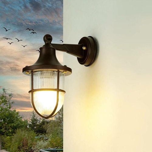 4255596650023 - Licht-erlebnisse - Außenwandlampe Rostbraun antik IP64 E27 Echt-Messing Glas Maritim Außenleuchte - Rostbraun Antik