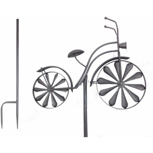 4251699818315 - Buri - Gartenstecker Fahrrad silbergrau Windrad Windspiel Gartendeko Beetdeko Dekorad - Hochrad