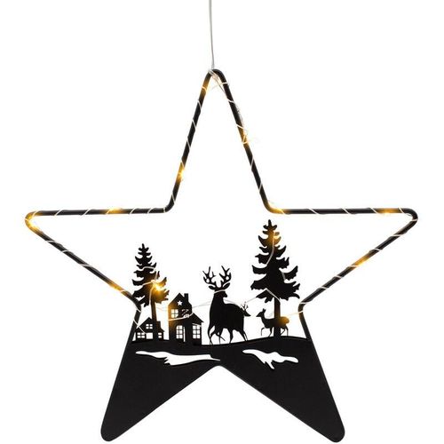 4262371534881 - Spetebo - led Stern Silhouette schwarz mit Weihnachts Motiv - 30 cm - Deko Aufhänger mit 14 led in warm weiß beleuchtet - Schattenbild Winter Szene