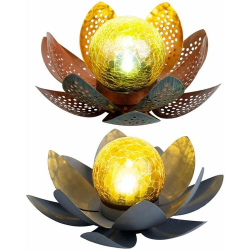 4059157313286 - Lotusblume Deko Solar Lotusblüte für Außen Garten Deko Leuchten Asia Garten Crackle Glas Metallblätter LED 2er Set