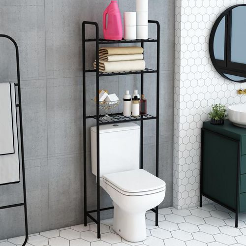 4059438814648 - [encasa] - Toilettenregal Nordborg mit 3 Ablagen Metall 161x525x245 cm Schwarz Schwarz