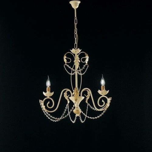 8050713210731 - Bonetti Illumina - Eisen Kronleuchter Elfenbein Decape Gold Strass Damast drei Lichter 47x h60 cm