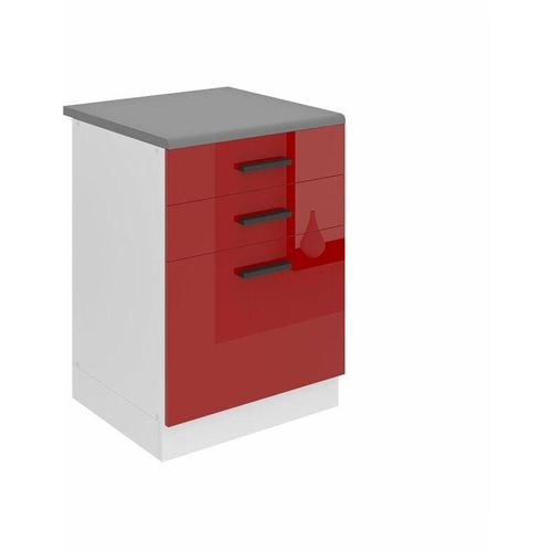 5904316251512 - Unterschrank Küche Küchenunterschrank 60 cm Breite sdsz Küchenunterschrank mit Arbeitsplatte Küchenschrank mit Schubladen Rot Hochglanz - Belini