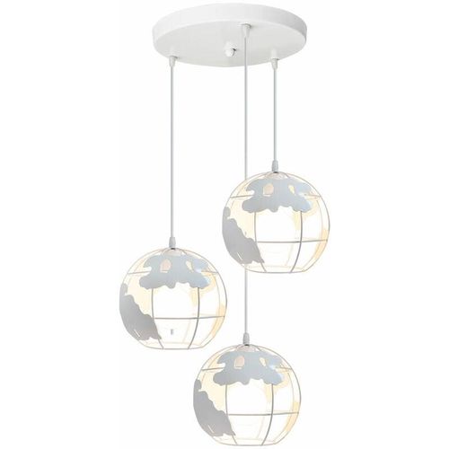 5713441567531 - Pendelleuchte Vintage Stil-Industri Hängeleuchten im Ø20 cm Globus Design Decken Lampe Kugel E27 für Wohnzimmer Esszimmer Flur Weiß - 3 Flammige