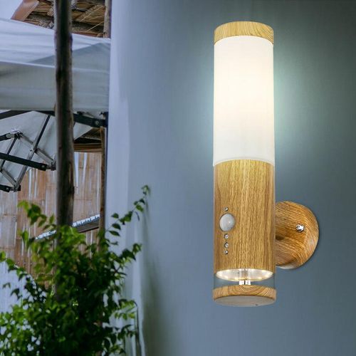 9007371476268 - Aussenleuchte Außenlampe Bewegungsmelder Edelstahl mit Bewegungsmelder Wandlampe Aussen Edelstahl Holz Optik mit Deko led 1x E27 BxH 85 x 35 cm