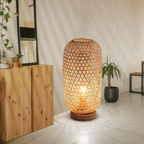 9007371485130 - - Tischleuchte Bambusgeflecht Tischlampe Bambus Beistellleuchte Boho Wohnzimmer natur 1x E27 Fassung DxH 22x46 cm