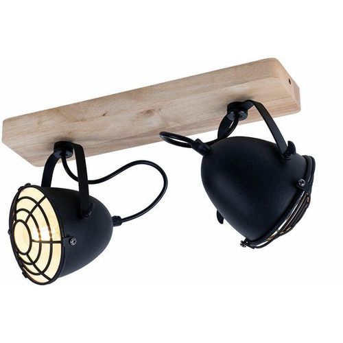 9002759490775 - Eglo - Deckenlampe Spotleuchte Wohnzimmerlampe Deckenleuchte Esszimmerlampe Metall schwarz Gitter Holz natur 2 Flammig E14 Spots beweglich l 36 cm