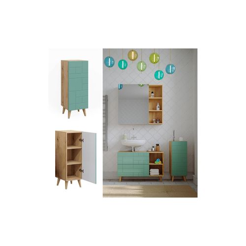 4066731330003 - Midischrank Rudi 303 x 803 cm Eiche Evoke Mintgrün schmaler Badschrank
