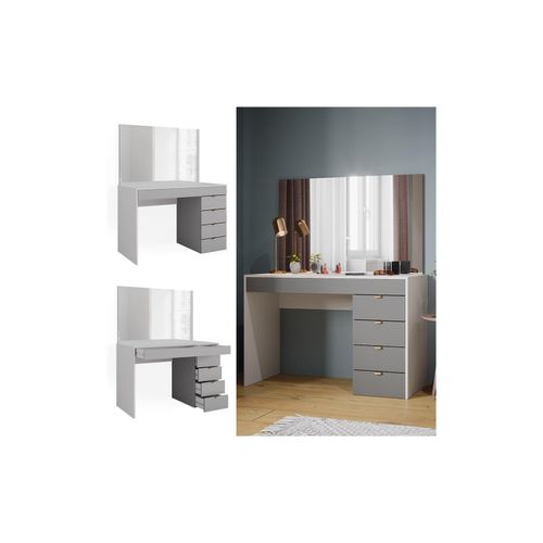 4066731347551 - Schminktisch Elise Weiß Grau 115 x 76 cm modern Frisiertisch Schubladen Spiegel 4066731347551 - Schminktisch Elise Weiß Grau 115 x 76 cm modern Frisiertisch Schubladen Spiegel