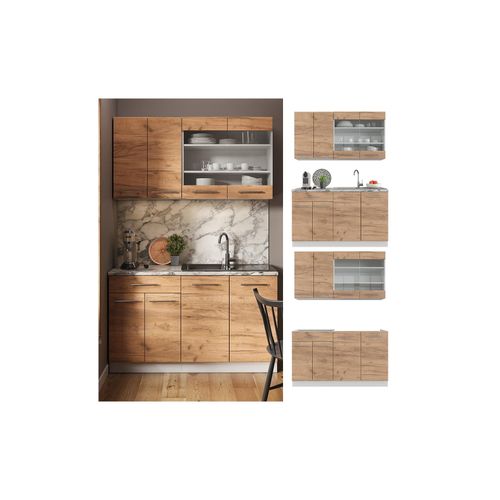4066731165230 - Küchenzeile Küchenblock Einbauküche Fame-Line Single Weiß Eiche 140 cm modern Küchen Schränke Spülenunterschrank Schubunterschrank Hängeschrank Hängeglasschrank 4066731165230 - Küchenzeile Küchenblock Einbauküche Fame-Line Single Weiß Eiche 140 cm modern Küchen Schränke Spülenunterschrank Schubunterschrank Hängeschrank Hängeglasschrank
