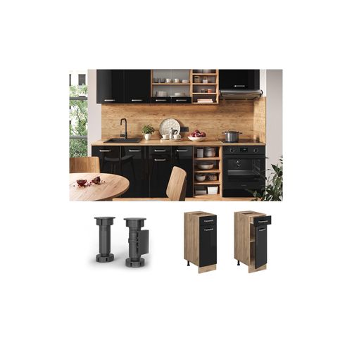 4066731344390 - Schubladenunterschrank R-Line Solid 30 cm Eiche Schwarz Hochglanz modern Vicco