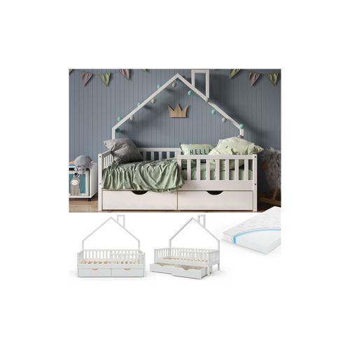 4251421953246 - Kinderbett Noemi 160x80cm Weiß mit Matratze Rausfallschutz und Schubladen Vitalispa 4251421953246 - Kinderbett Noemi 160x80cm Weiß mit Matratze Rausfallschutz und Schubladen Vitalispa