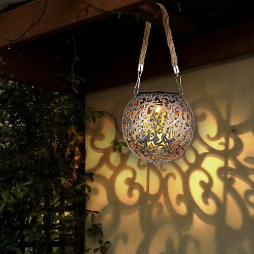 9007371466979 - - Solarlampe Hängeleuchte Gartendeko led Garten rund Außenleuchte Tisch Pendellampe im Kugeldesign Metall kupfer silber 1x led DxH 12x26 cm