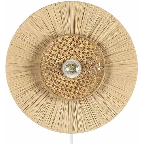 4255664831583 - Beliani - Wandleuchte Natürlich Papier und Rattan Rund Wiener-Geflecht Glühbirnen-Optik Kabel mit Schalter Modern Boho Japandi Skandi Beleuchtung