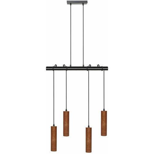 4255664837585 - Beliani - Hängelampe Dunkles Holz   Schwarz aus Eichenholz 4-Flammig Modernes Design Pendelleuchte für Esszimmer Esstisch Wohnzimmer Industrial Style