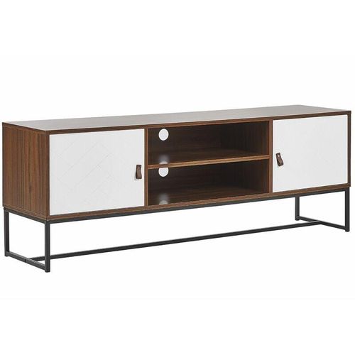 4251682253031 - Beliani - Modernes Lowboard Dunkler Holzfarbton   Weiß 2 Türen mdf- Platte Metall für Schlafzimmer für Wohnzimmer