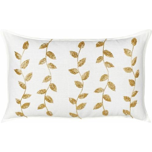 4255664850157 - Beliani - Dekokissen Weiß   Gold Baumwollbezug mit Polyester-Füllung 30 x 50 cm Blättermuster Modern Accessories Wohn- u Schlafzimmer Flur Diele