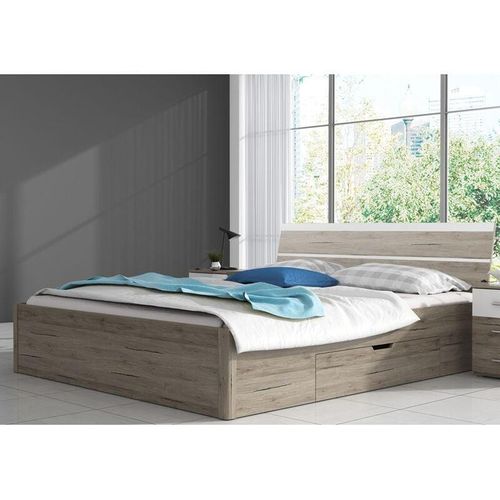 4066075069188 - Doppelbett mit Schubkästen Liegefläche 180x200 cm BIRMINGHAM-83 in Sanremo Eiche hell Nb mit weiß b h t ca 188 92 218 cm - braun