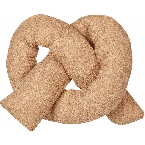 4255664848116 - Dekokissen Hellbraun Webpelz mit Füllung 172x14 cm Teddy-Optik Bretzelform Knotenkissen Modern Wohnzimmer Schlafzimmer Ausstattung Sofakissen