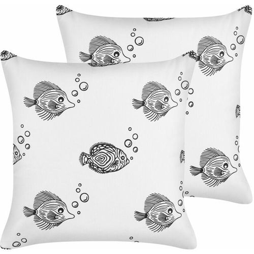 4255664839022 - Beliani - Set aus 2 Streukissen Weiß Baumwolle 45 x 45 cm für Kinder Dekorative Kissen Schwarzer Druck Motiv Abnehmbare Hüllen mit Polyester Füllung